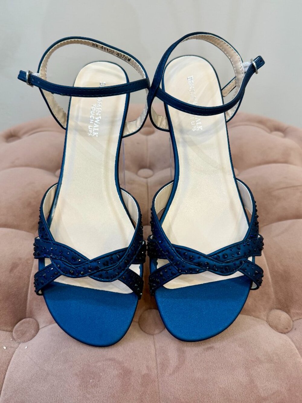Touch Ups by Benjamin Walk Lena Navy Shimmer Low Wedge Sandals Size 8W
